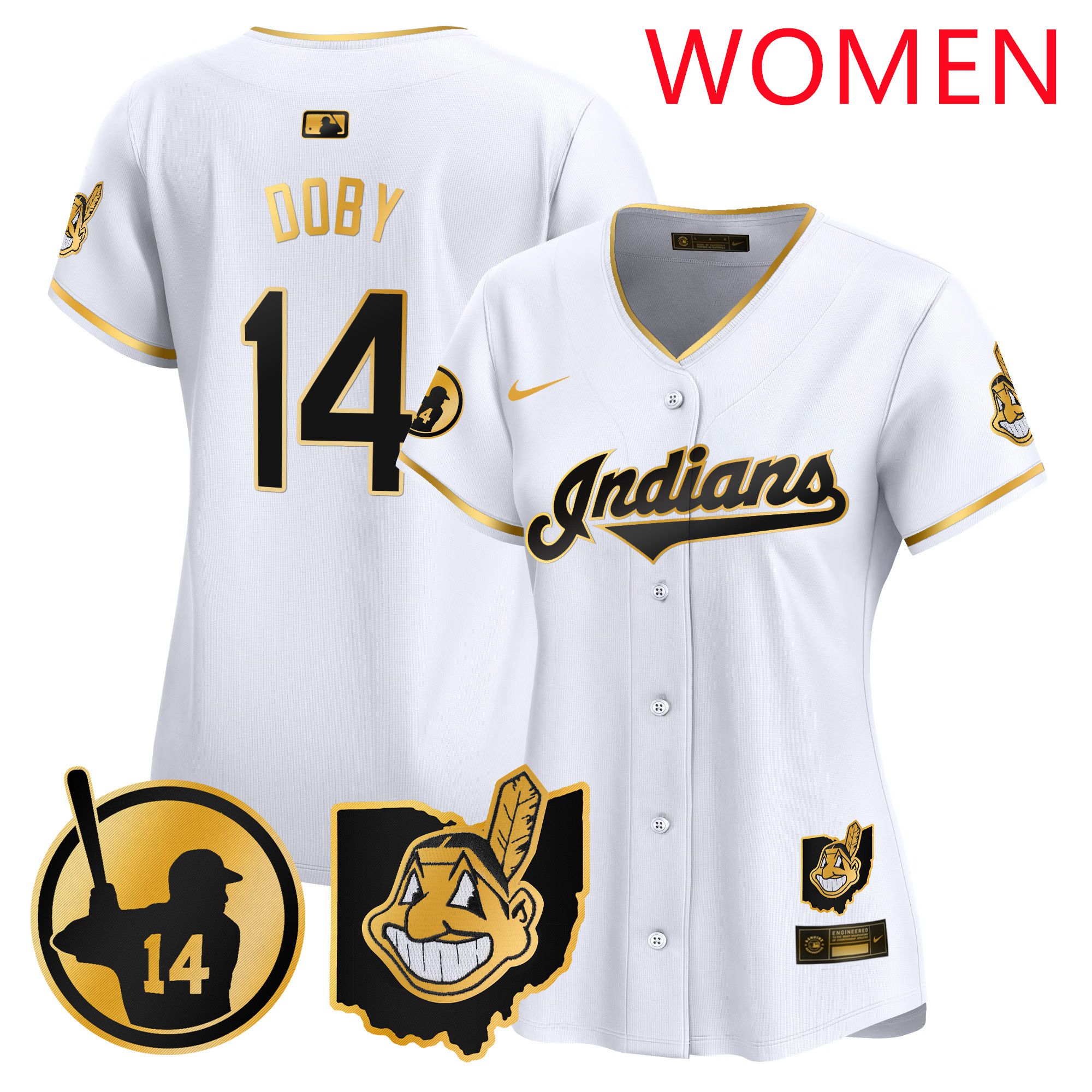 Women Cleveland Indians #14 Doby White Nike 2025 Patch Vapor Premier Limited MLB Jersey